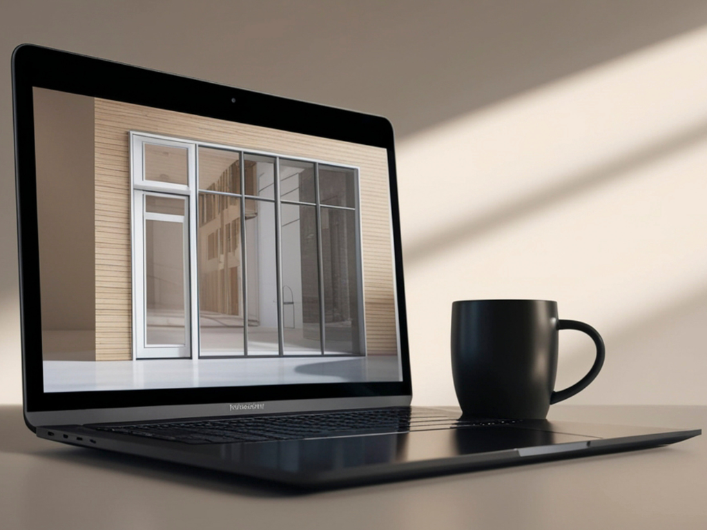 Ekran laptopa z projektem domu – wizualizacja architektoniczna w trakcie pracy.