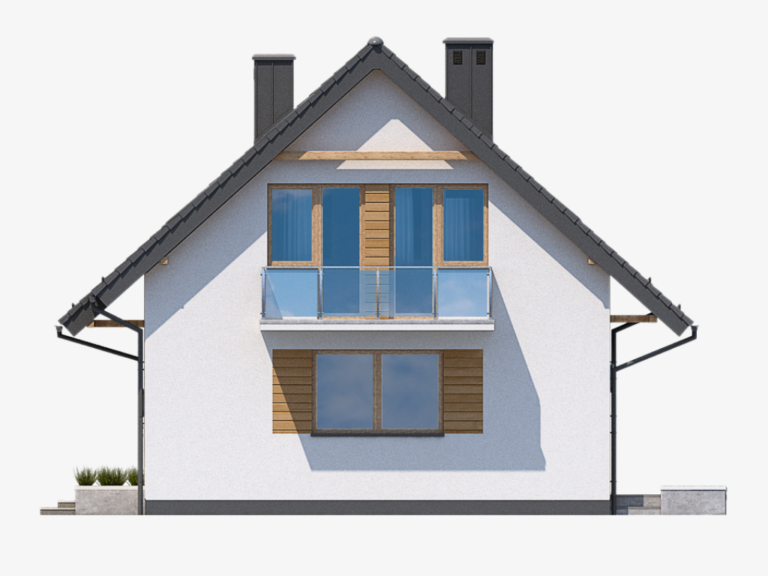 Elewacja frontowa domu z balkonem – wizualizacja 3D architektury